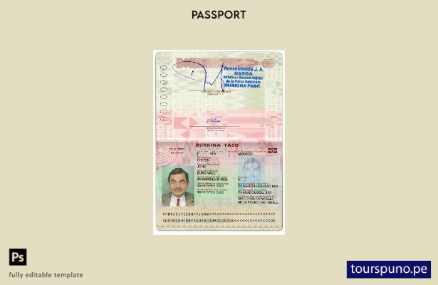 Plantilla de pasaporte de Burkina Faso (presente) lista para imprimir